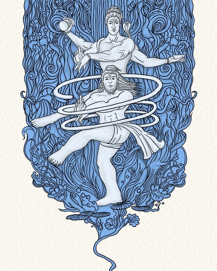 Hanuman Chalisa — Hand-coloured illustration