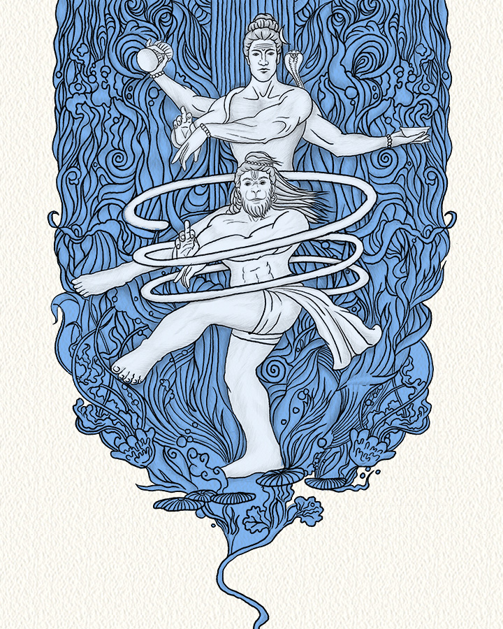 Hanuman Chalisa — Hand-colored illustration